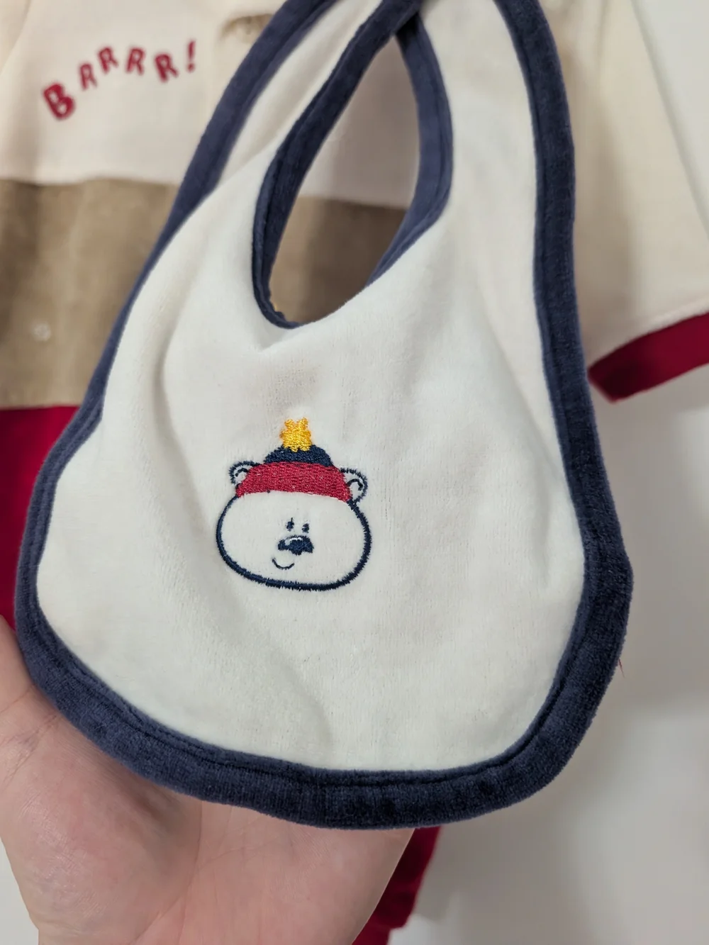 NWT Okie Dokie Baby 3-6M Polar Bear Velour Romper Bib 2 Piece Set